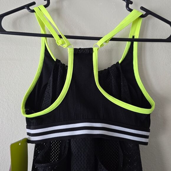 ZXSPORT Black Yellow White Gym Top Sports Bra with Jersey Underlay Size Small - Picture 10 of 14